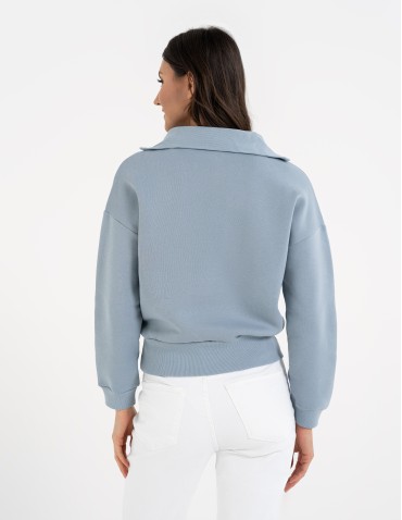 Bluzy damskie - Damska bluza dresowa ze stójką i zamkiem ocieplana NIEBIESKI - produkt 6