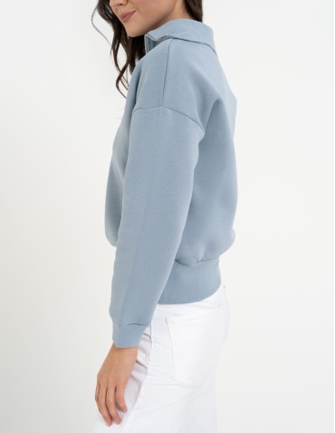 Bluzy damskie - Damska bluza dresowa ze stójką i zamkiem ocieplana NIEBIESKI - produkt 5
