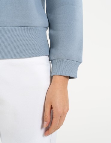 Bluzy damskie - Damska bluza dresowa ze stójką i zamkiem ocieplana NIEBIESKI - produkt 4