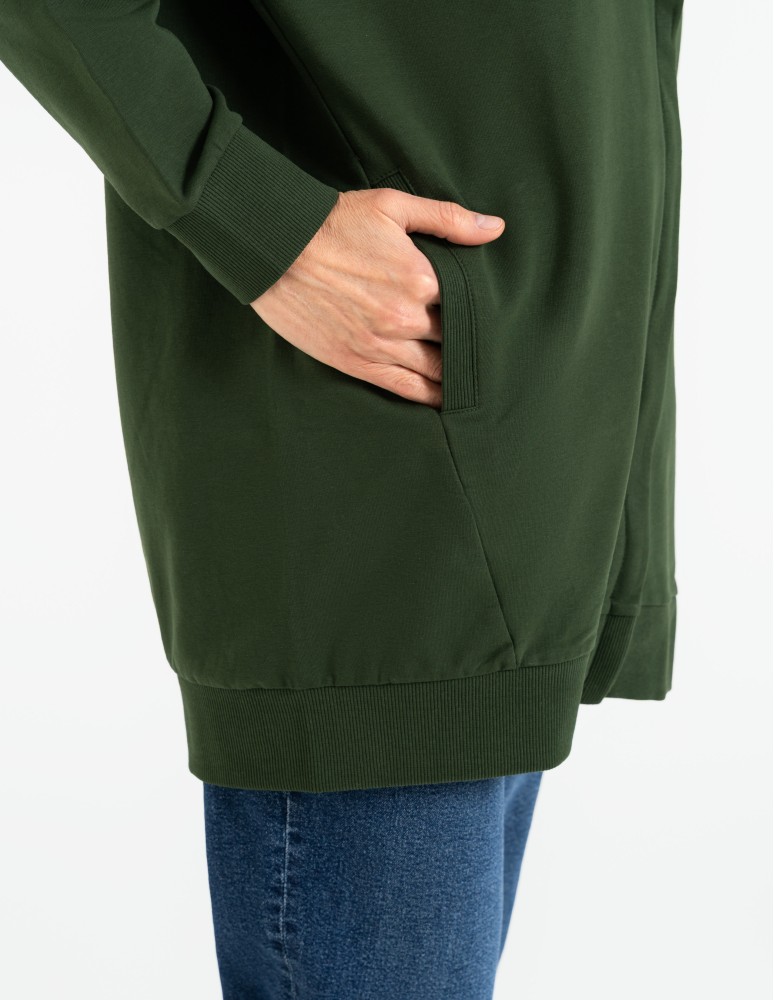 Bluzy damskie - Bluza damska dresowa długa z kapturem i zamkiem ZIELONY  - produkt moraj.pl 12