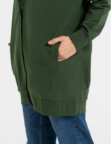 Bluzy damskie - Bluza damska dresowa długa z kapturem i zamkiem ZIELONY - produkt 6