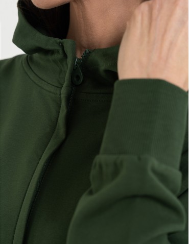 Bluzy damskie - Bluza damska dresowa długa z kapturem i zamkiem ZIELONY - produkt 8