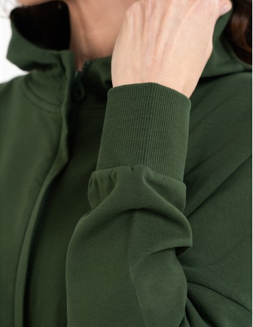 Bluzy damskie - Bluza damska dresowa długa z kapturem i zamkiem ZIELONY - produkt 10