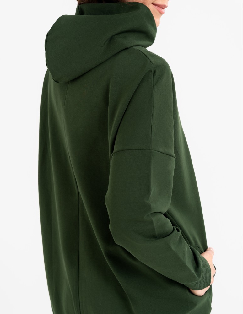 Bluzy damskie - Bluza damska dresowa długa z kapturem i zamkiem ZIELONY  - produkt moraj.pl 4