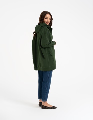 Bluzy damskie - Bluza damska dresowa długa z kapturem i zamkiem ZIELONY - produkt 13