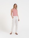 Spodnie damskie lniane z gumką w pasie BIAŁY