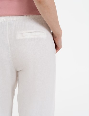 Spodnie damskie - Spodnie damskie lniane z gumką w pasie BIAŁY - produkt 5