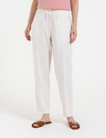 Spodnie damskie - Spodnie damskie lniane z gumką w pasie BIAŁY - produkt 6