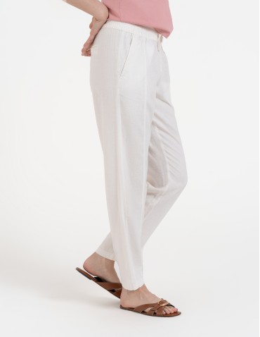 Spodnie damskie - Spodnie damskie lniane z gumką w pasie BIAŁY - produkt 7