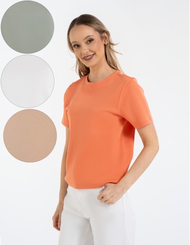 T-shirt damski bawełniany gładki o klasycznym kroju