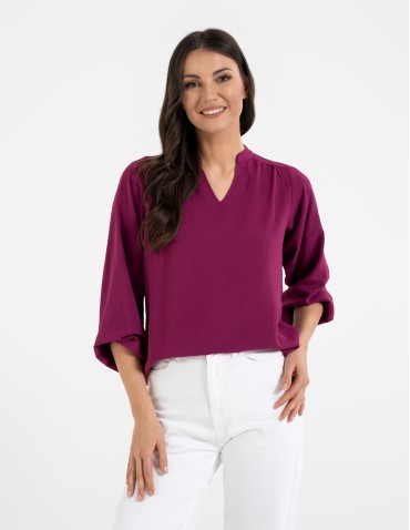 Bluzki i koszule - Damska bluzka z długimi szerokimi rękawami FUKSJA - produkt 18