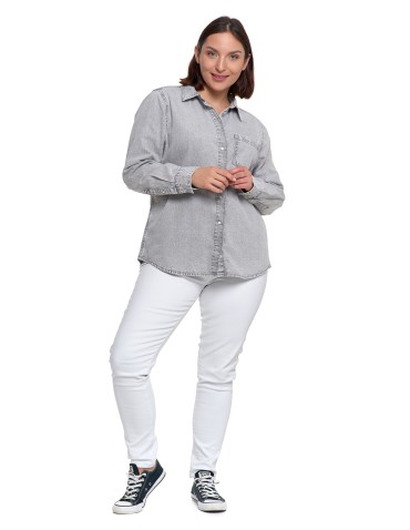 Bluzki i koszule - Koszula jeansowa damska w stylu denim SZARY - produkt 21