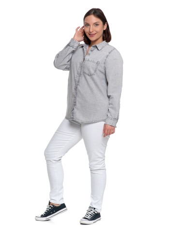 Bluzki i koszule - Koszula jeansowa damska w stylu denim SZARY - produkt 22