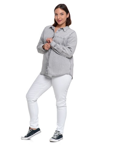 Bluzki i koszule - Koszula jeansowa damska w stylu denim SZARY - produkt 23
