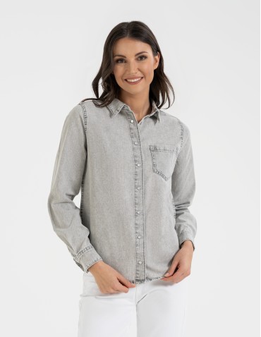 Bluzki i koszule - Koszula jeansowa damska w stylu denim SZARY - produkt 27
