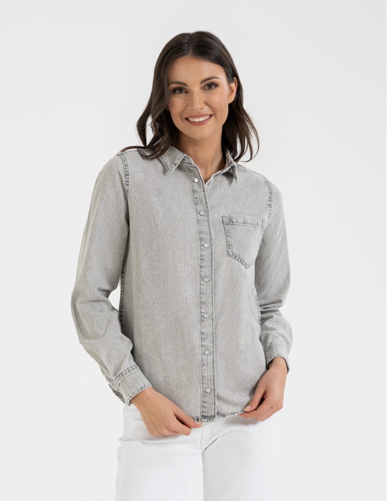 Bluzki i koszule - Koszula jeansowa damska w stylu denim SZARY - produkt moraj.pl 27