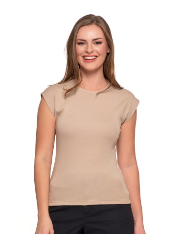 Bluzki i koszule - Bluzka damska prążkowana z krótkim rękawem cap sleeve BEŻOWY - produkt 33