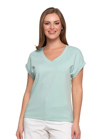 Koszulki i T-shirty - Bluzka damska bawełniana o luźnym fasonie ZIELONY - produkt 5