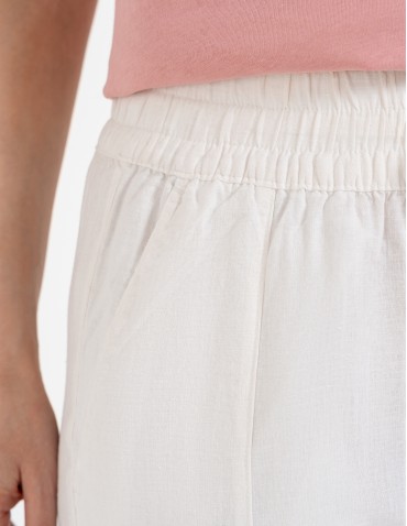 Spodnie damskie - Spodnie damskie lniane z gumką w pasie BIAŁY - produkt 14