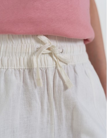 Spodnie damskie - Spodnie damskie lniane z gumką w pasie BIAŁY - produkt 15