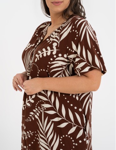 Sukienki midi - Sukienka damska midi wiskozowa o luźniejszym kroju z motywem roślinnym WZÓR 1 - produkt 11