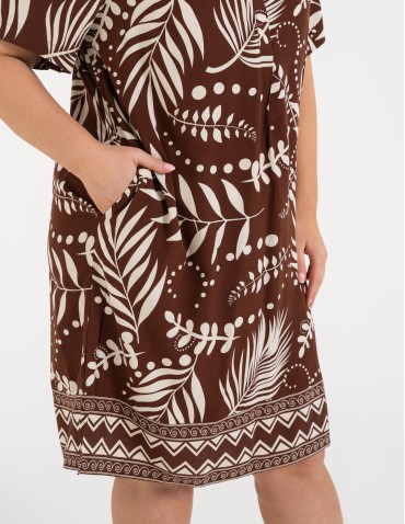 Sukienki midi - Sukienka damska midi wiskozowa o luźniejszym kroju z motywem roślinnym WZÓR 1 - produkt 8