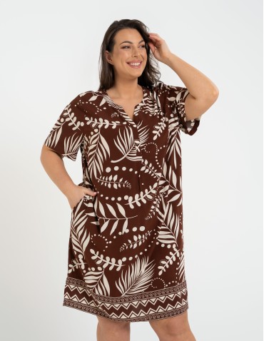 Sukienki midi - Sukienka damska midi wiskozowa o luźniejszym kroju z motywem roślinnym WZÓR 1 - produkt 10