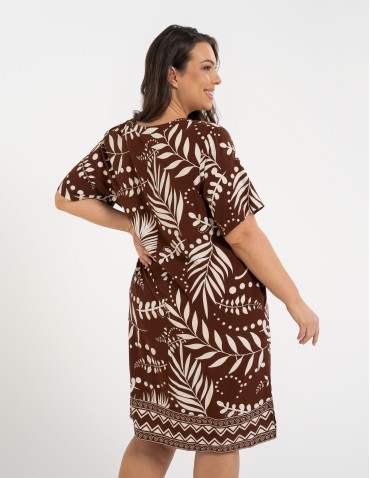 Sukienki midi - Sukienka damska midi wiskozowa o luźniejszym kroju z motywem roślinnym WZÓR 1 - produkt 13