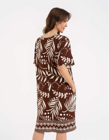 Sukienki midi - Sukienka damska midi wiskozowa o luźniejszym kroju z motywem roślinnym WZÓR 1 - produkt 6