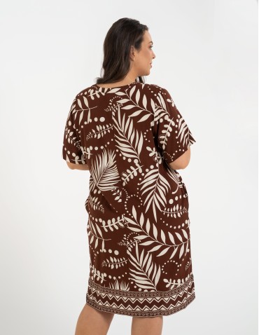 Sukienki midi - Sukienka damska midi wiskozowa o luźniejszym kroju z motywem roślinnym WZÓR 1 - produkt 14