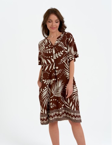 Sukienki midi - Sukienka damska midi wiskozowa o luźniejszym kroju z motywem roślinnym WZÓR 1 - produkt 4