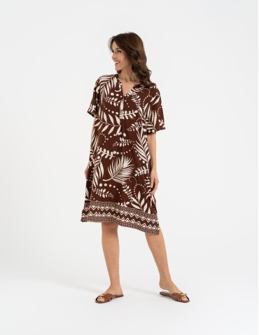 Sukienki midi - Sukienka damska midi wiskozowa o luźniejszym kroju z motywem roślinnym WZÓR 1 - produkt 15