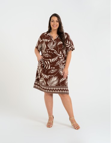 Sukienki midi - Sukienka damska midi wiskozowa o luźniejszym kroju z motywem roślinnym WZÓR 1 - produkt 9