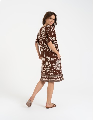 Sukienki midi - Sukienka damska midi wiskozowa o luźniejszym kroju z motywem roślinnym WZÓR 1 - produkt 3