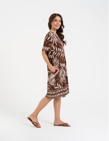 Sukienki midi - Sukienka damska midi wiskozowa o luźniejszym kroju z motywem roślinnym WZÓR 1 - produkt 7