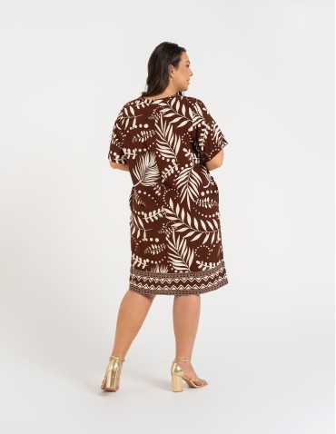 Sukienki midi - Sukienka damska midi wiskozowa o luźniejszym kroju z motywem roślinnym WZÓR 1 - produkt 16