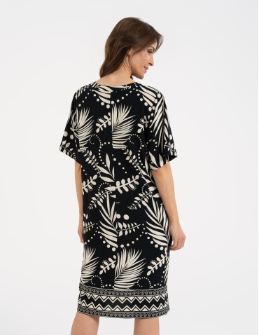 Sukienki midi - Sukienka damska midi wiskozowa o luźniejszym kroju z motywem roślinnym WZÓR 2 - produkt 3