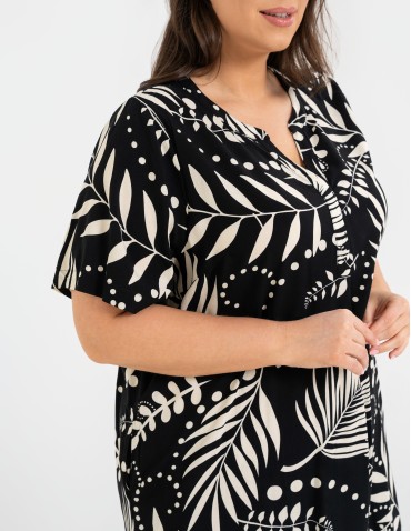 Sukienki midi - Sukienka damska midi wiskozowa o luźniejszym kroju z motywem roślinnym WZÓR 2 - produkt 9