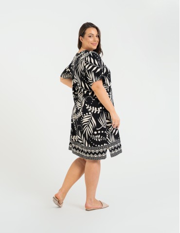 Sukienki midi - Sukienka damska midi wiskozowa o luźniejszym kroju z motywem roślinnym WZÓR 2 - produkt 12