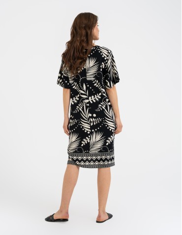 Sukienki midi - Sukienka damska midi wiskozowa o luźniejszym kroju z motywem roślinnym WZÓR 2 - produkt 6