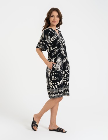 Sukienki midi - Sukienka damska midi wiskozowa o luźniejszym kroju z motywem roślinnym WZÓR 2 - produkt 5