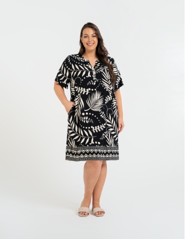 Sukienki midi - Sukienka damska midi wiskozowa o luźniejszym kroju z motywem roślinnym WZÓR 2 - produkt 8