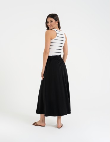 Spódnice midi - Spódnica damska maxi wiskozowa zwiewna o regularnym kroju CZARNY - produkt 5