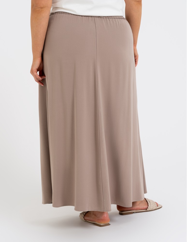 Spódnice midi - Spódnica damska maxi wiskozowa zwiewna o regularnym kroju BEŻOWY - produkt moraj.pl 10