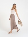 Spódnica damska maxi wiskozowa zwiewna o regularnym kroju BEŻOWY