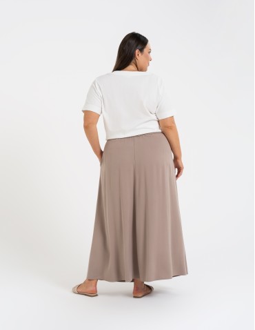 Spódnice midi - Spódnica damska maxi wiskozowa zwiewna o regularnym kroju BEŻOWY - produkt 12