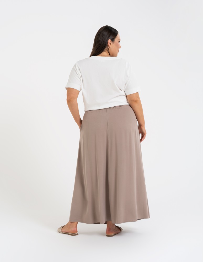 Spódnice midi - Spódnica damska maxi wiskozowa zwiewna o regularnym kroju BEŻOWY - produkt moraj.pl 12