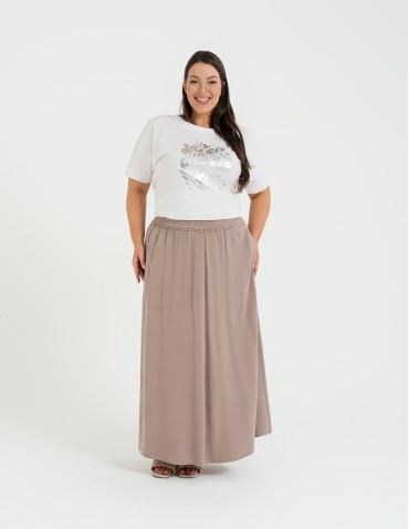Spódnice midi - Spódnica damska maxi wiskozowa zwiewna o regularnym kroju BEŻOWY - produkt 9