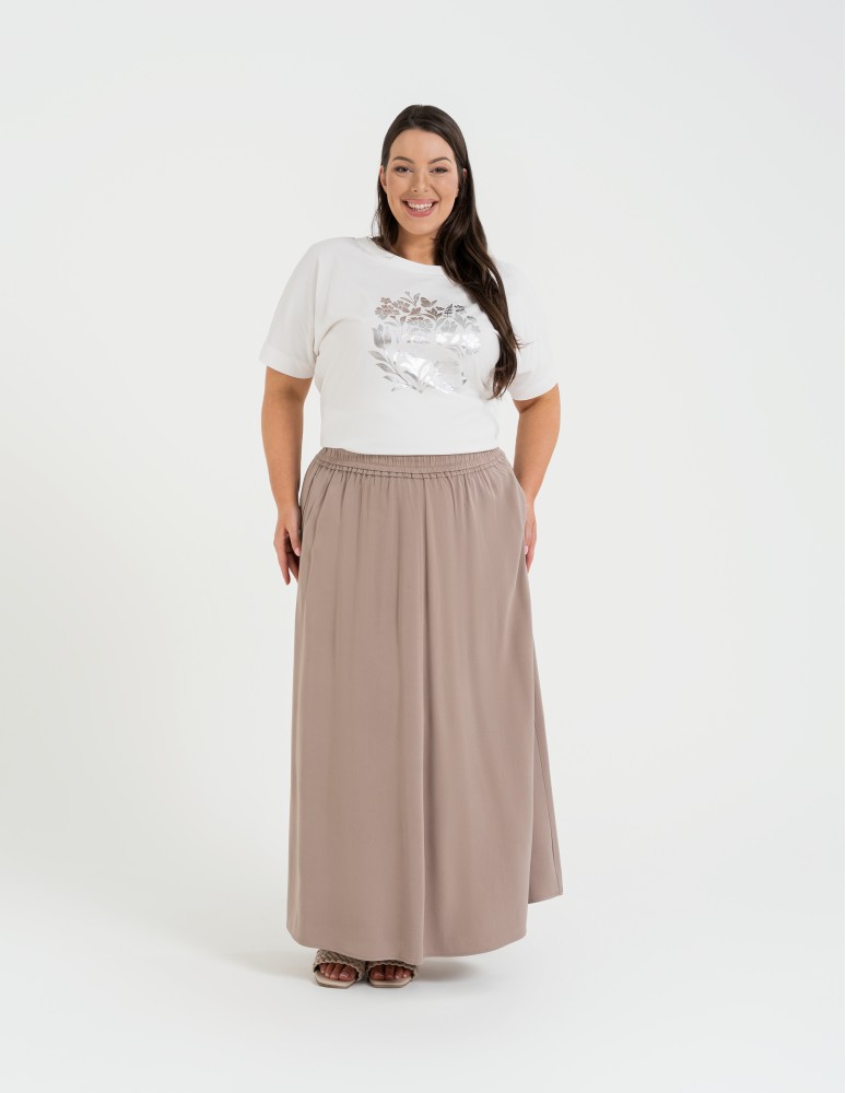 Spódnice midi - Spódnica damska maxi wiskozowa zwiewna o regularnym kroju BEŻOWY - produkt moraj.pl 9