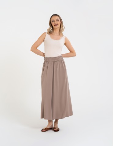 Spódnice midi - Spódnica damska maxi wiskozowa zwiewna o regularnym kroju BEŻOWY - produkt 3